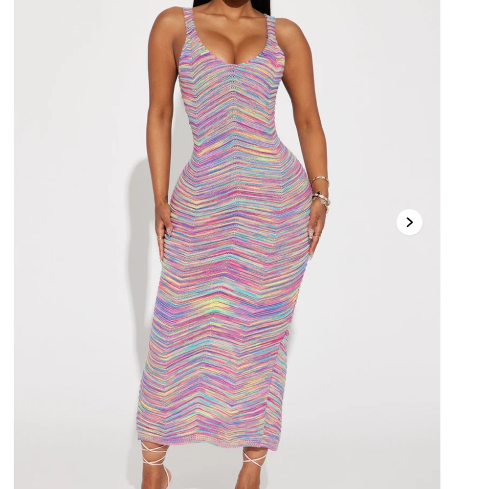 Fashion Nova Pink and Purple Bodycon Midi Dress Sweetheart Neckline